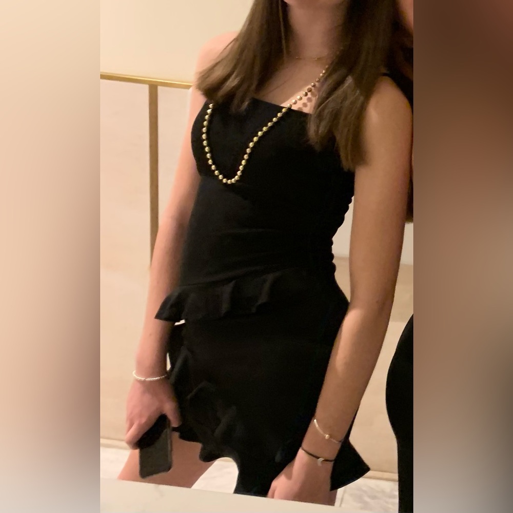 The Pink Box, size S. Darling black ruffled dress.